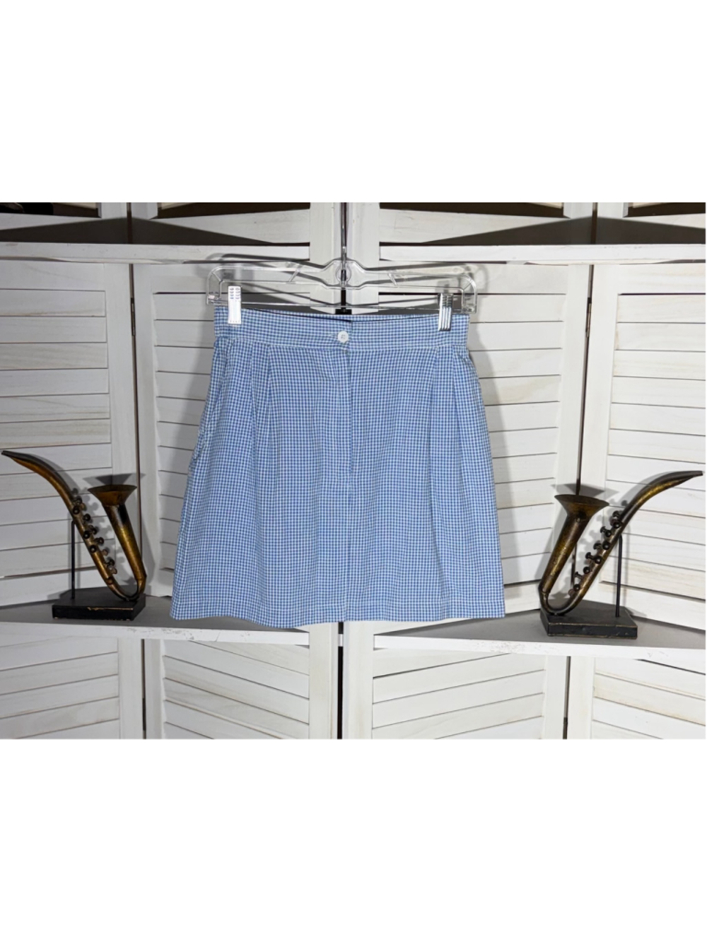 Vintage 90s mini skirt baby blue gingham cotton coastal cottage fairy festival S